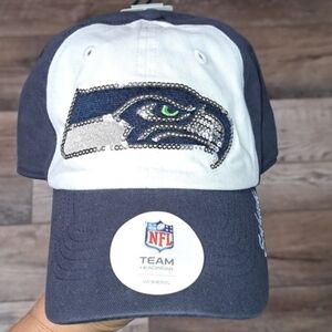 Seattle Seahawks Cap Women's Strap back Blue White Sequined Adult NFL Football